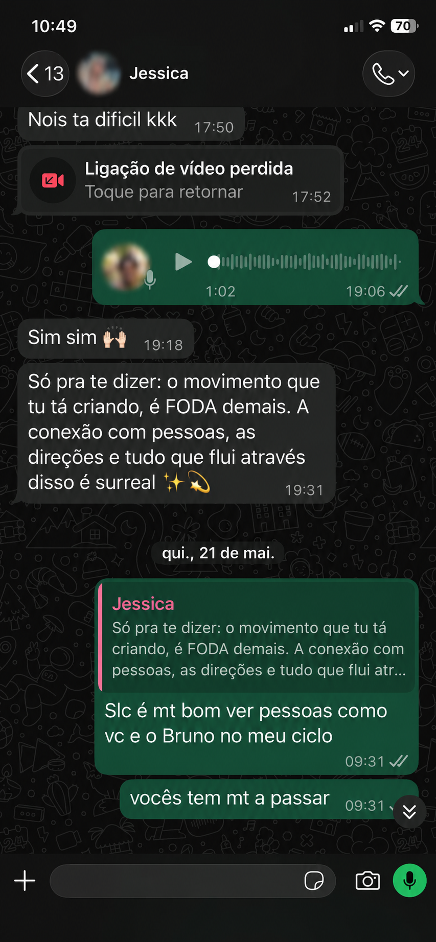 Depoimento recebido por WhatsApp